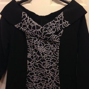 NWT Tanner Doncaster Black Lined Brocade Bateau V Neck Dress size 6